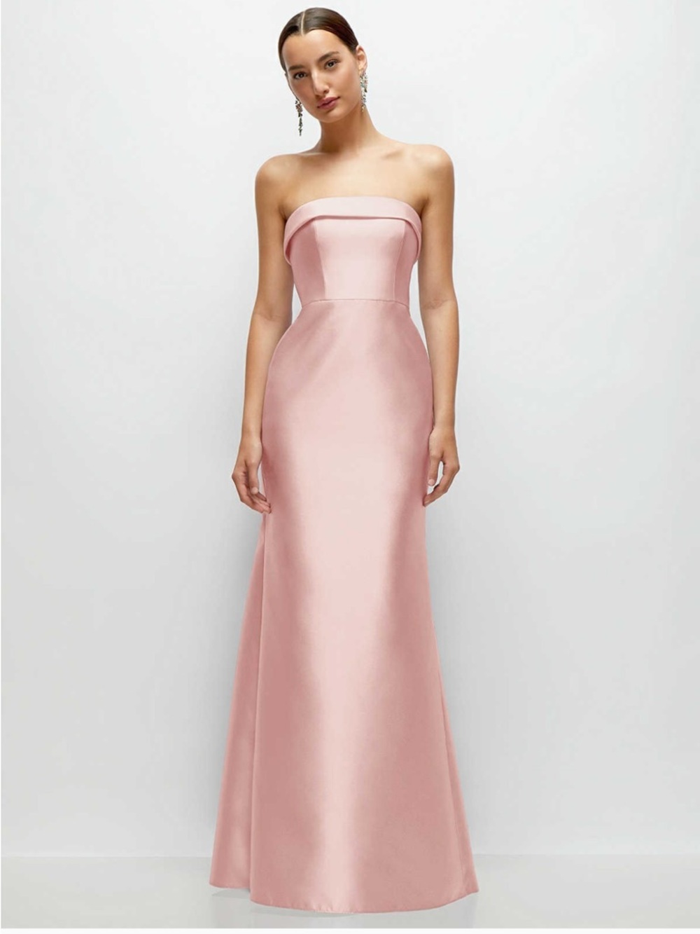 Dessy Strapless Satin Dress in Blush Pink
